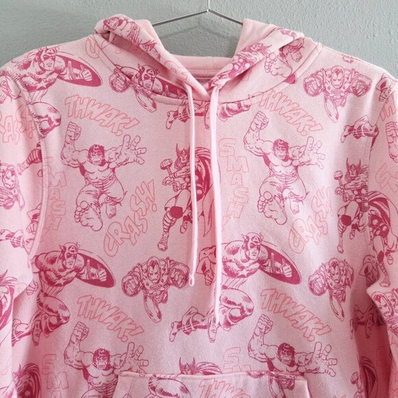 Disney Marvel Women's Pink Fleece Pullover Hoodie Sweatshirt Sz Medium Superhero - Picture 3 of 11